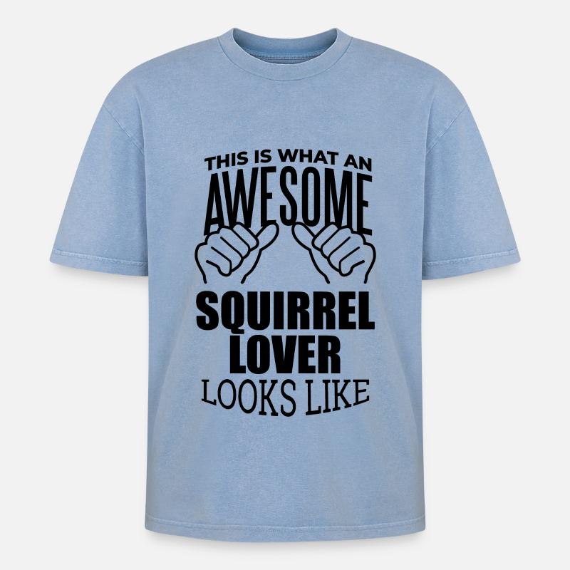 Squirrel - Oversized Unisex Premium Acid-Washed T-Shirt - acid washed blue