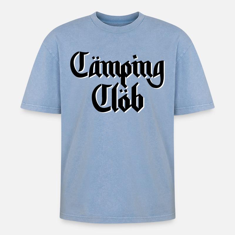 Cämping Clöb Light-Edition - Oversized Unisex Premium Acid-Washed T-Shirt - Blau Acid Wash