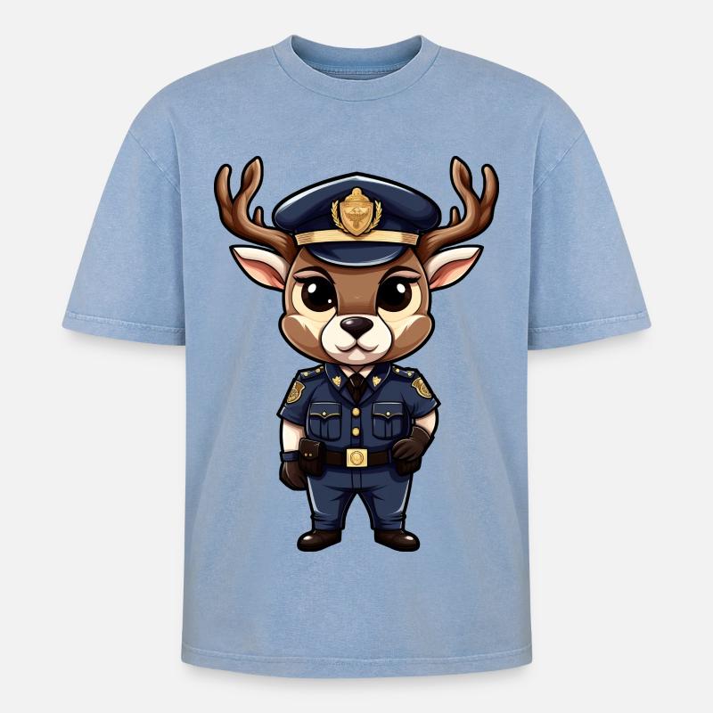 Polizei Hirsch - Oversized Unisex Premium Acid-Washed T-Shirt - Blau Acid Wash