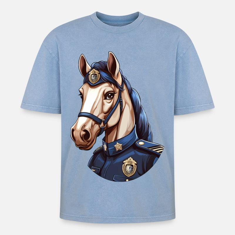 Polizei Pferd - Oversized Unisex Premium Acid-Washed T-Shirt - Blau Acid Wash