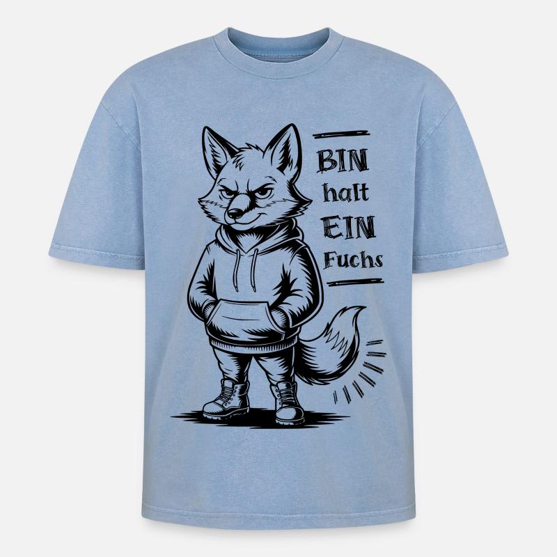 Bin halt ein Fuchs - Oversized Unisex Premium Acid-Washed T-Shirt - Blau Acid Wash