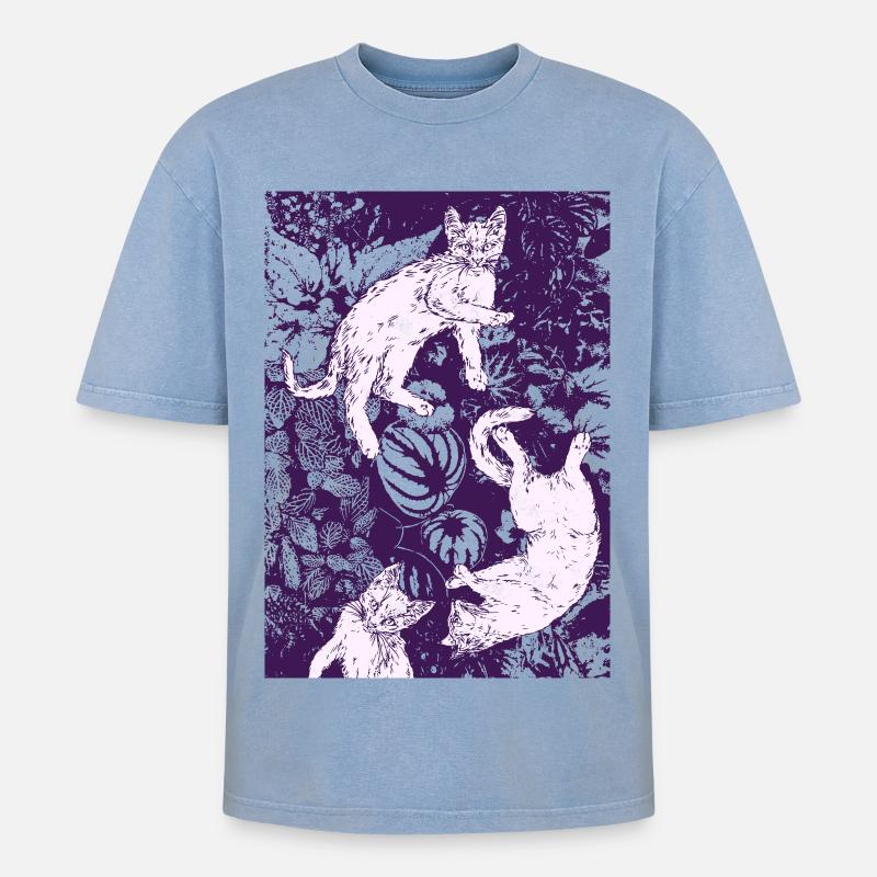THREE WHITE KITTENS - Oversized Unisex Premium Acid-Washed T-Shirt - acid washed blue