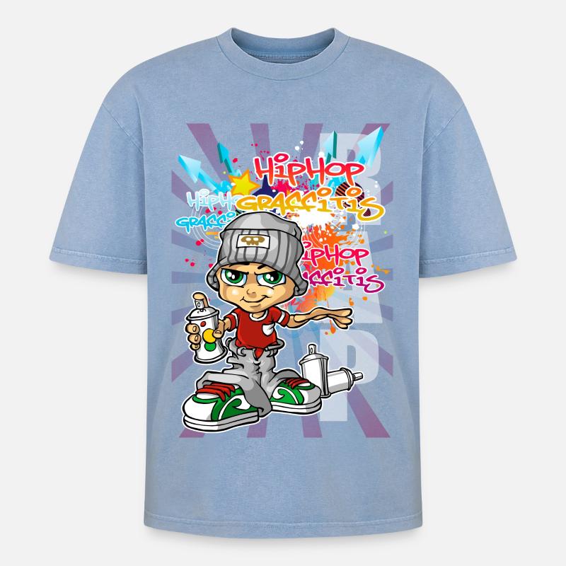 Graffiti boy with spray paint - Oversized Unisex Premium Acid-Washed T-Shirt - acid washed blue