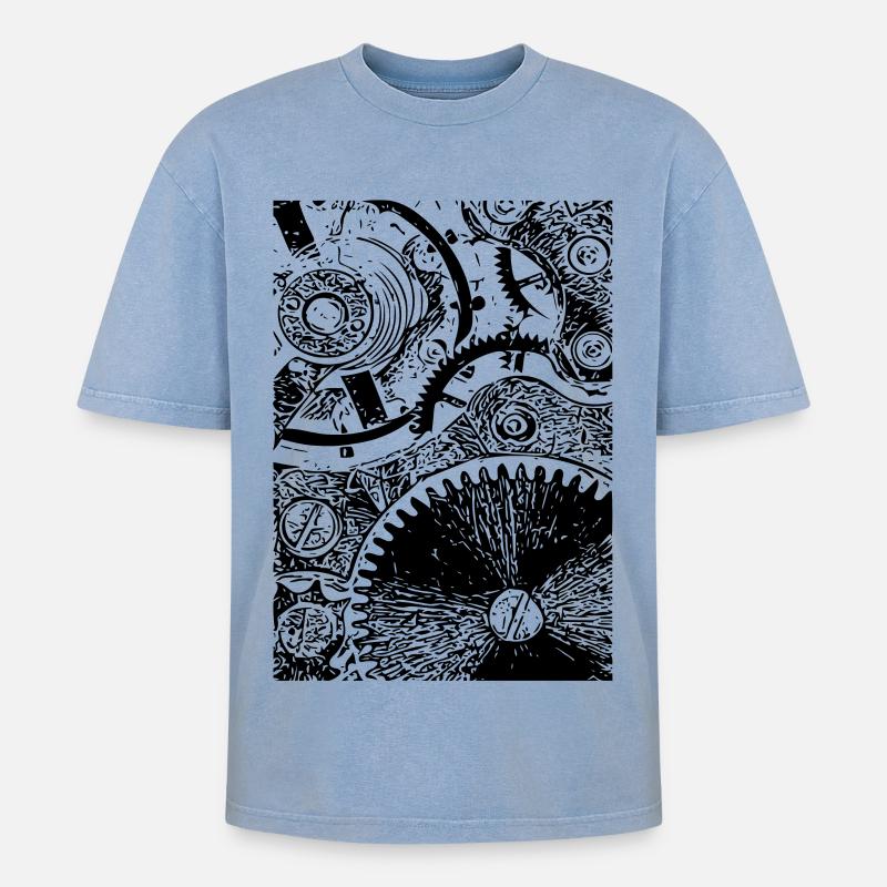 clockwork - Oversized Unisex Premium Acid-Washed T-Shirt - acid washed blue