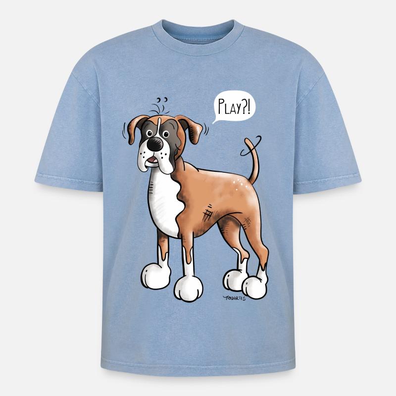 Deutscher Boxer Play - Oversized Unisex Premium Acid-Washed T-Shirt - Blau Acid Wash