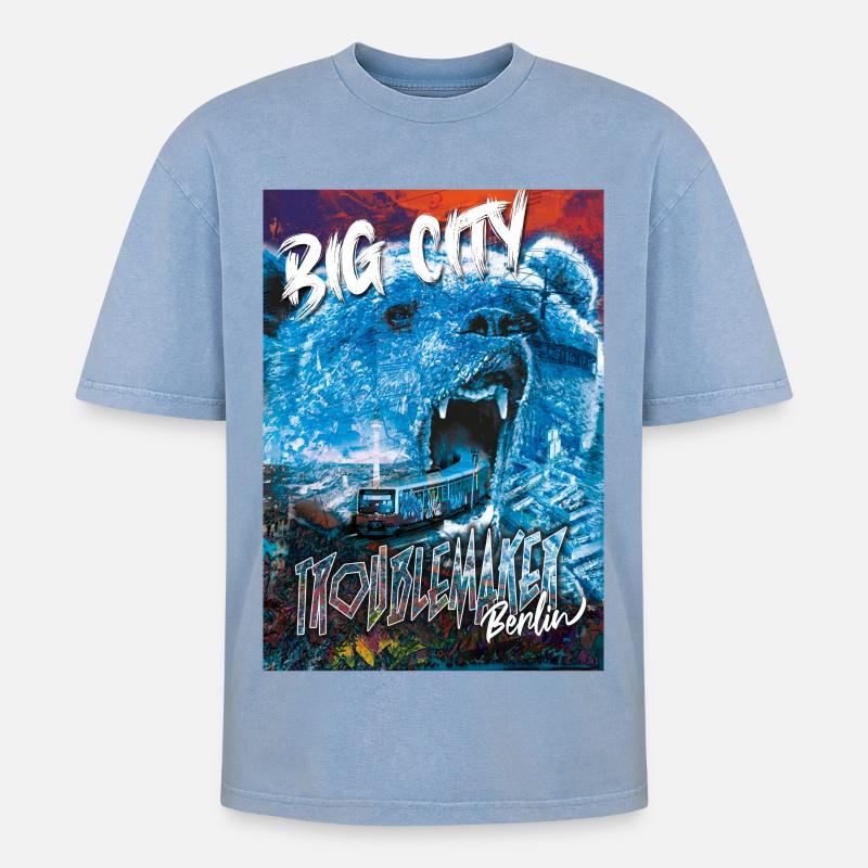 Berlin - Oversized Unisex Premium Acid-Washed T-Shirt - Blau Acid Wash