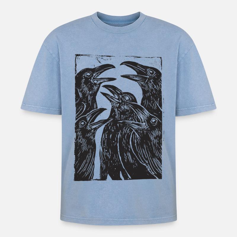 Ravens - Oversized Unisex Premium Acid-Washed T-Shirt - Blau Acid Wash