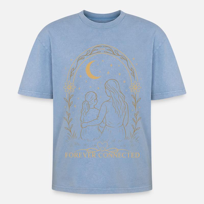 Forever Connected Mama Tochter Geschenkidee - Oversized Unisex Premium Acid-Washed T-Shirt - Blau Acid Wash