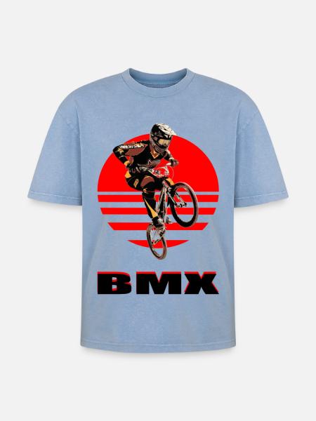 BMX Bike - Oversized Unisex Premium Acid-Washed T-Shirt - acid washed blue