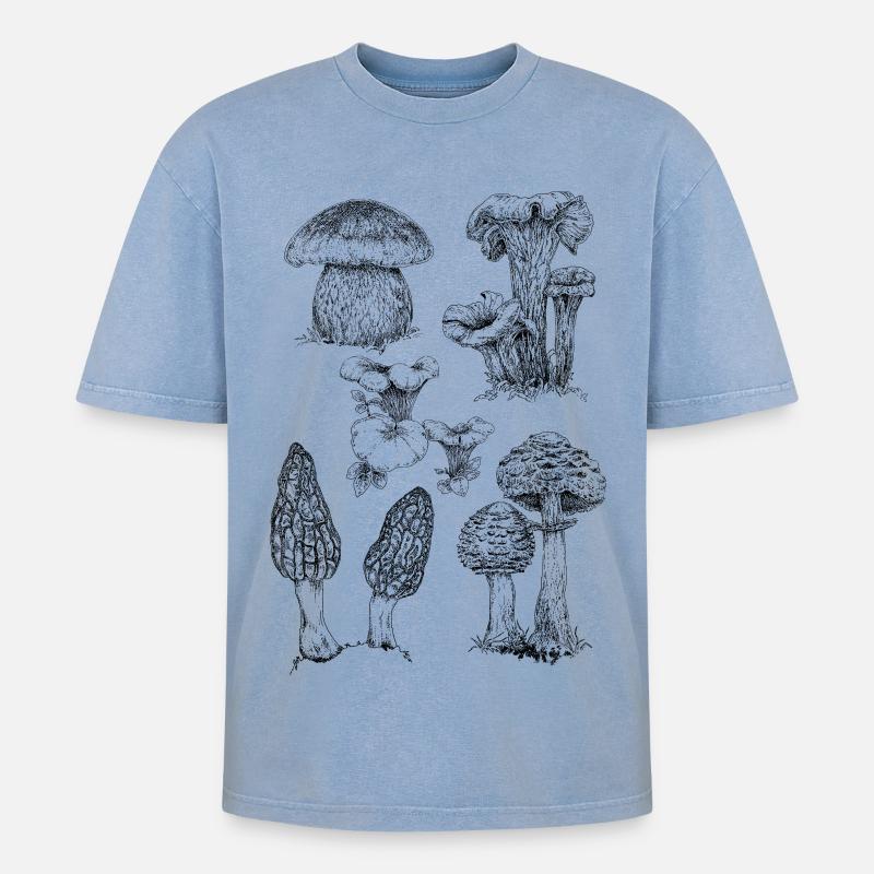 Champignons - Oversized Unisex Premium Acid-Washed T-Shirt - Blau Acid Wash