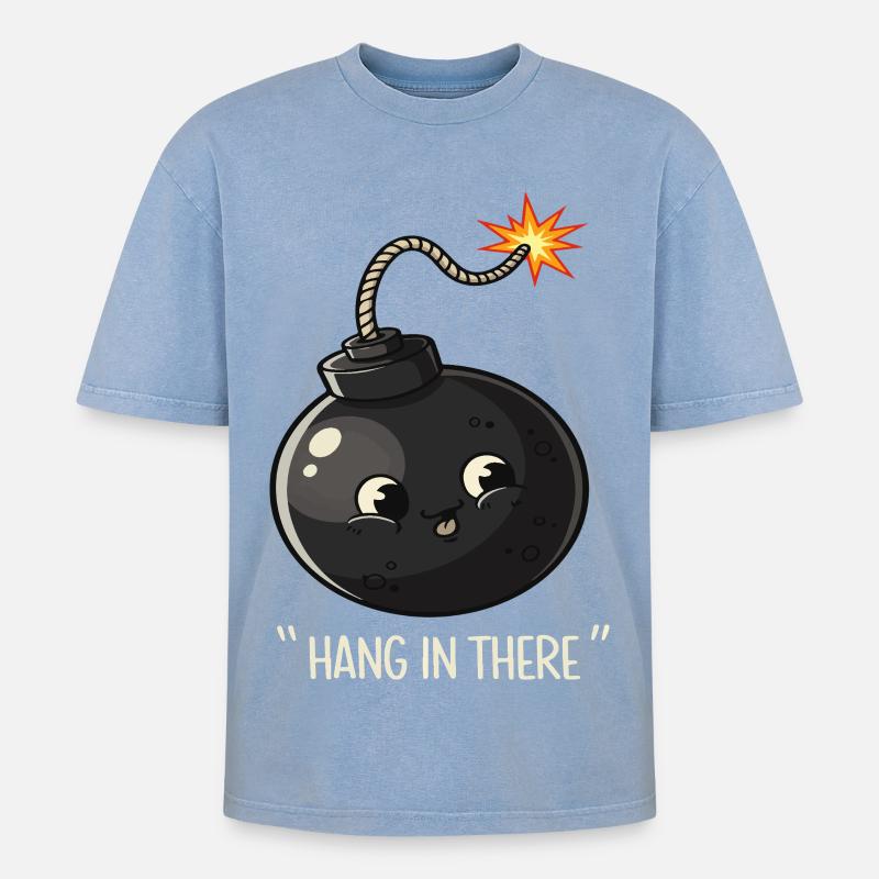 Kawaii Explodierende Bombe Comic Design - Oversized Unisex Premium Acid-Washed T-Shirt - Blau Acid Wash