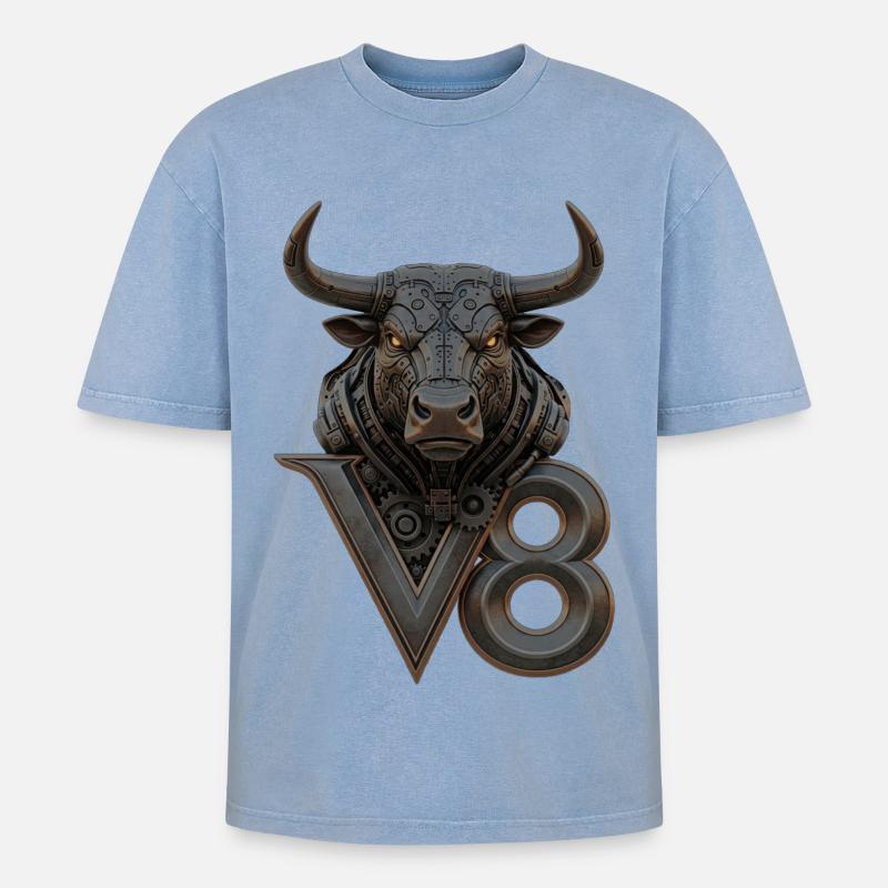 V8 - Oversized Unisex Premium Acid-Washed T-Shirt - acid washed blue