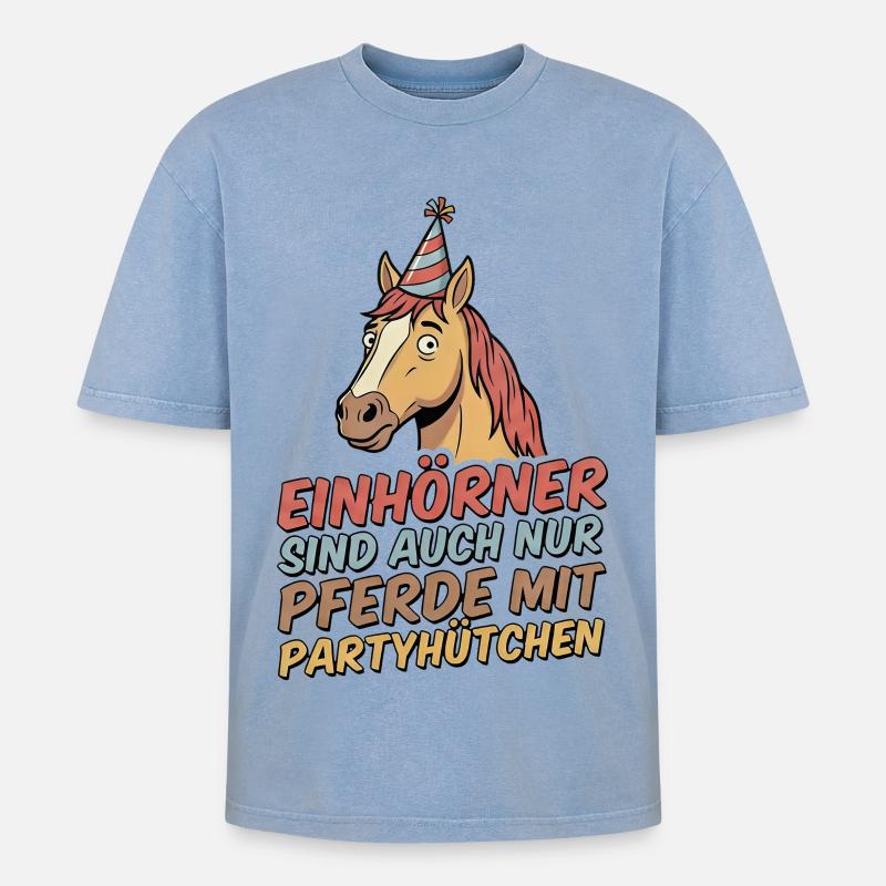Partypferd mit Hut - Oversized Unisex Premium Acid-Washed T-Shirt - Blau Acid Wash