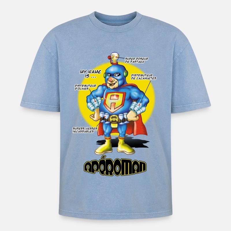 apéroman - Oversized Unisex Premium Acid-Washed T-Shirt - Blau Acid Wash