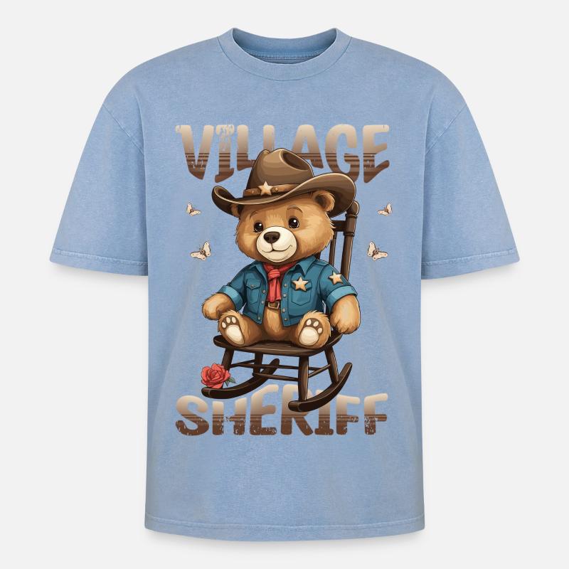 Bär der Dorf Sheriff - Oversized Unisex Premium Acid-Washed T-Shirt - Blau Acid Wash