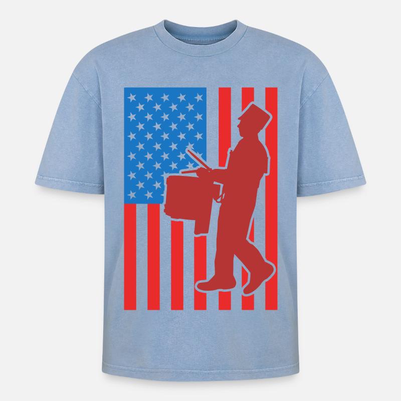 Drapeau de Drum USA - T-shirt Premium unisexe oversize acid-washed - bleu délavé acide
