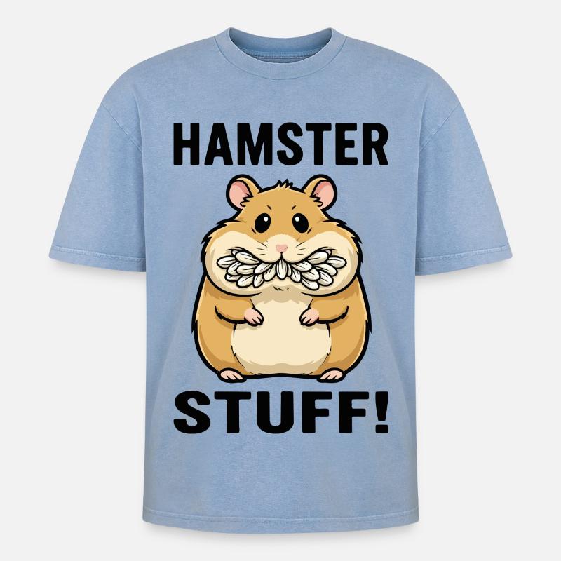Hamster Stuff Seed Cheeks Rodent - Oversized Unisex Premium Acid-Washed T-Shirt - acid washed blue