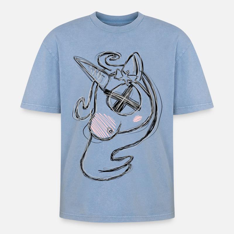 Totes Uni Grau - Oversized Unisex Premium Acid-Washed T-Shirt - Blau Acid Wash