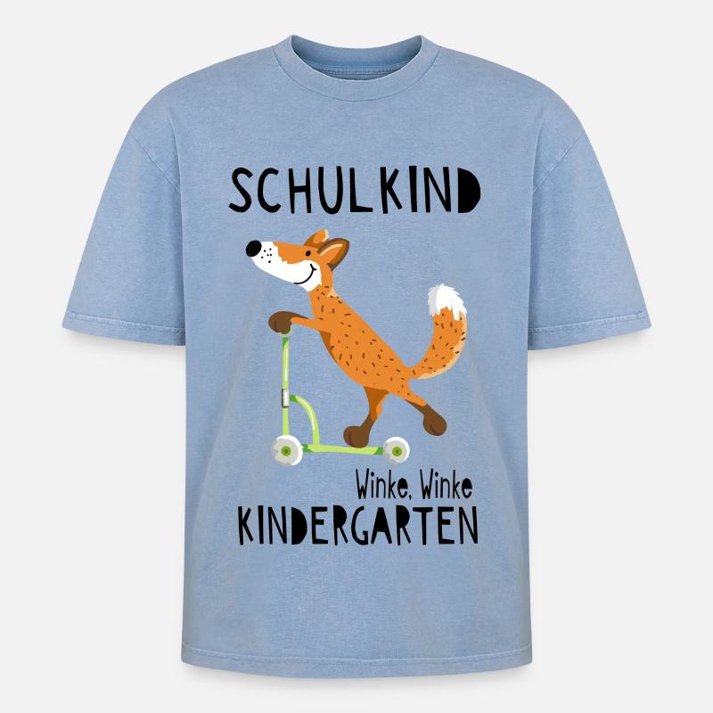 Schulkind und winke Kindergarten - Einschulung - Oversized Unisex Premium Acid-Washed T-Shirt - Blau Acid Wash