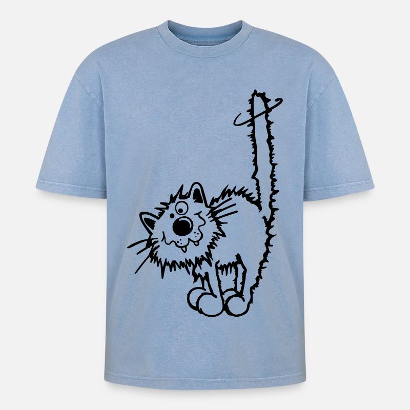 Drôle Chat - T-shirt Premium unisexe oversize acid-washed - bleu délavé acide