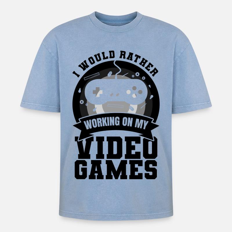 Game Dev - Oversized Unisex Premium Acid-Washed T-Shirt - Blau Acid Wash