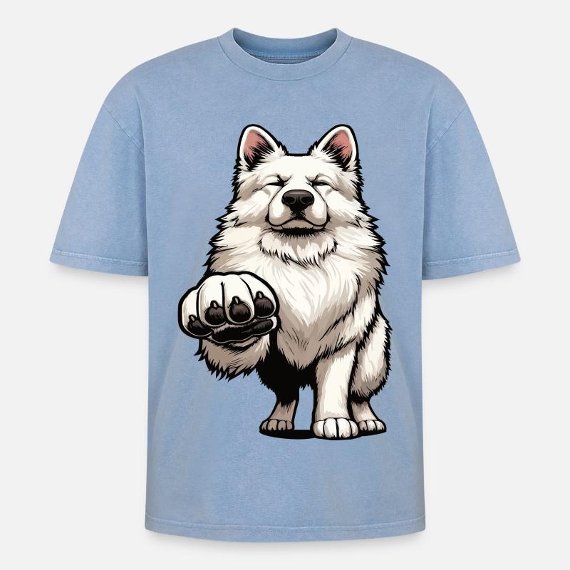 Weißer Schäferhund Schäferhund Schäferhunde - Oversized Unisex Premium Acid-Washed T-Shirt - Blau Acid Wash
