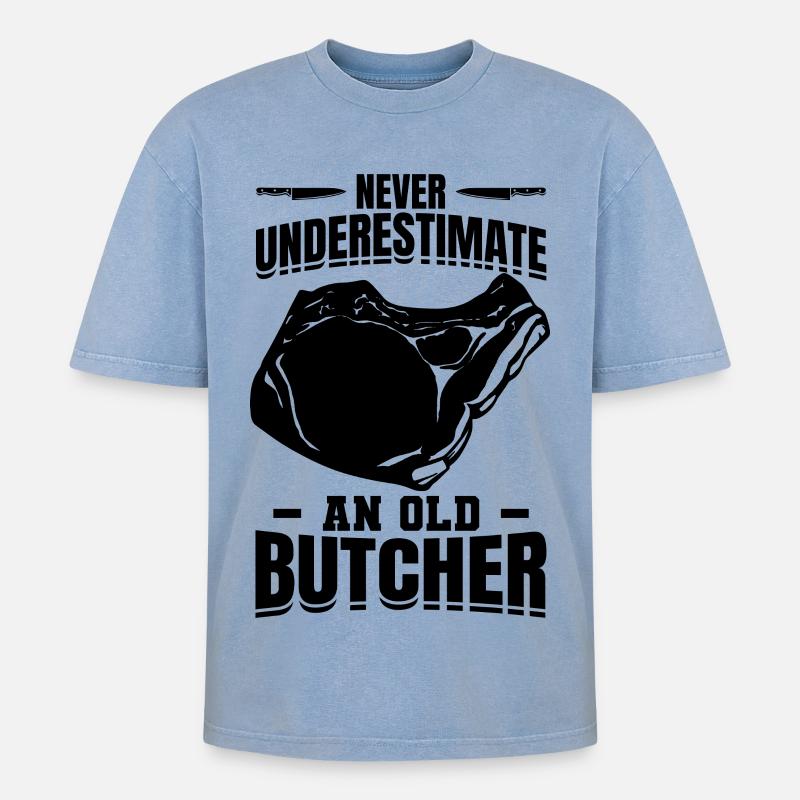 Fleischer Opa - Oversized Unisex Premium Acid-Washed T-Shirt - Blau Acid Wash