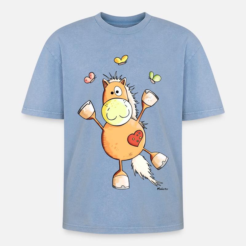 Priscilla das Pferd - Oversized Unisex Premium Acid-Washed T-Shirt - Blau Acid Wash