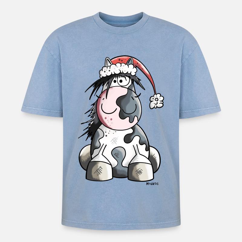 Weihnachtspferd - Oversized Unisex Premium Acid-Washed T-Shirt - Blau Acid Wash