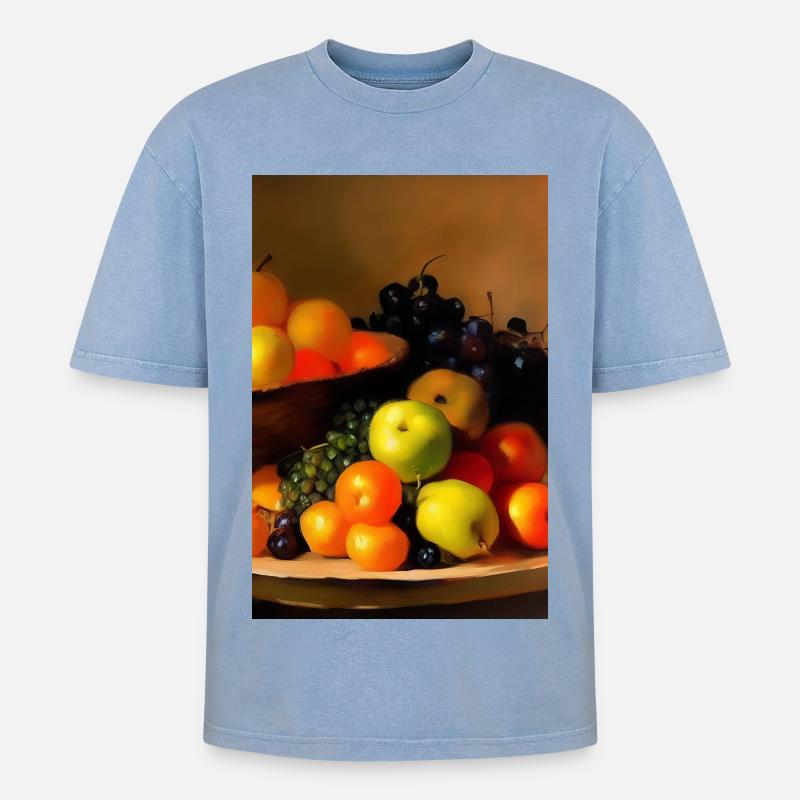 Früchte - Oversized Unisex Premium Acid-Washed T-Shirt - Blau Acid Wash