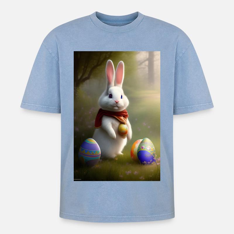 Osterhase mit Oster Eier - Oversized Unisex Premium Acid-Washed T-Shirt - Blau Acid Wash
