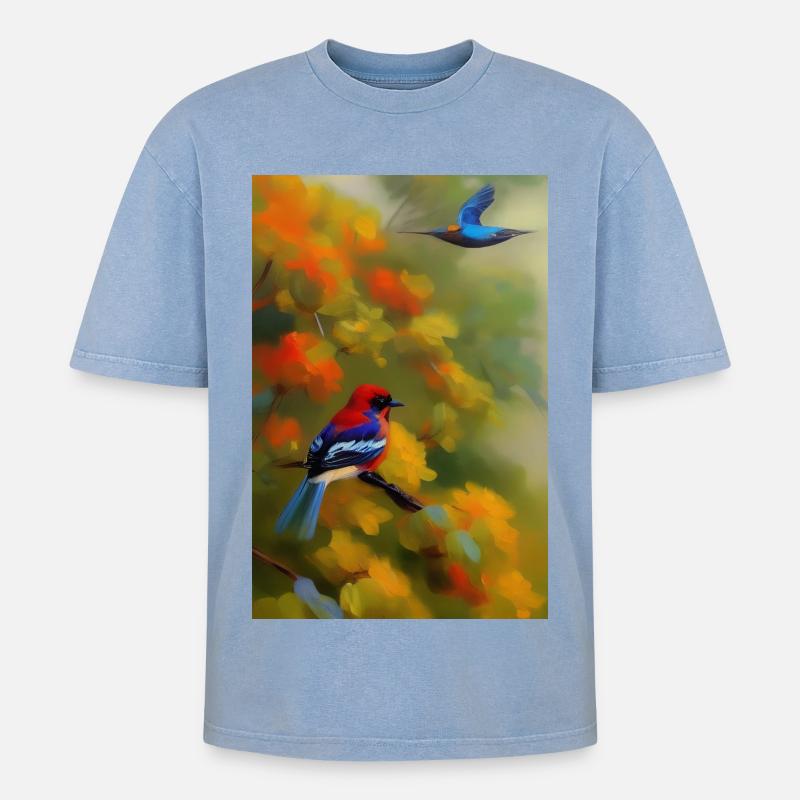Vogel auf Ast - Oversized Unisex Premium Acid-Washed T-Shirt - Blau Acid Wash