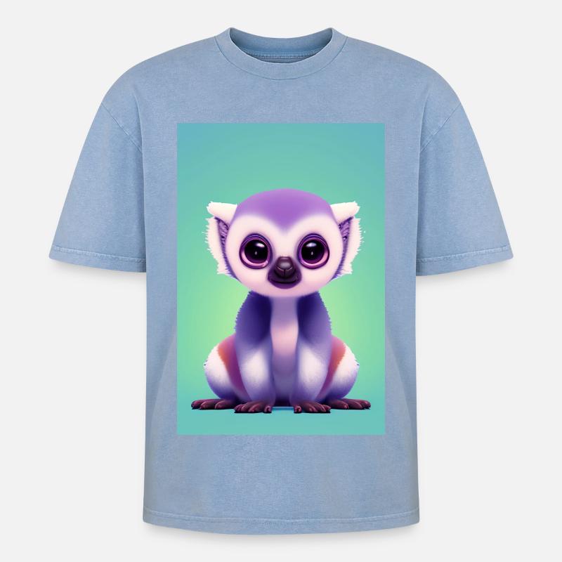 Lemur monkey - Oversized Unisex Premium Acid-Washed T-Shirt - acid washed blue