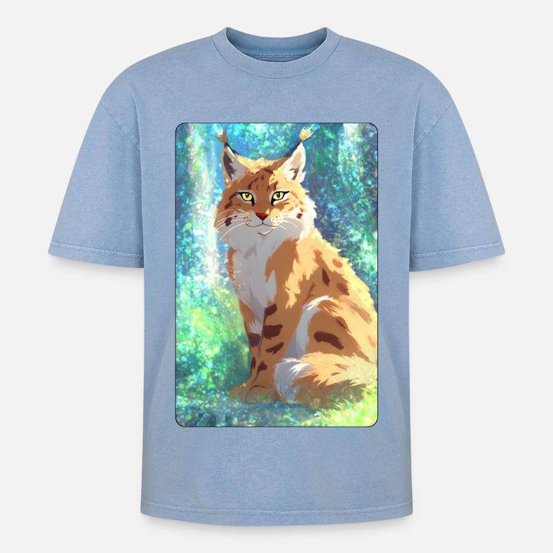 Luchs im Wald - Oversized Unisex Premium Acid-Washed T-Shirt - Blau Acid Wash