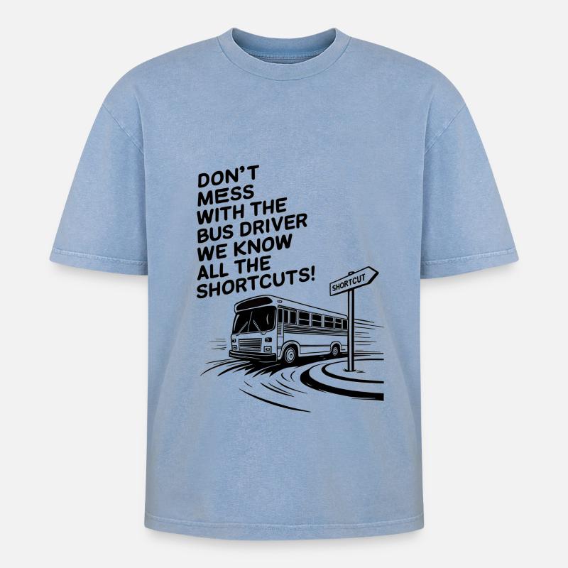 We Know All the Shortcuts! - Oversized Unisex Premium Acid-Washed T-Shirt - Blau Acid Wash
