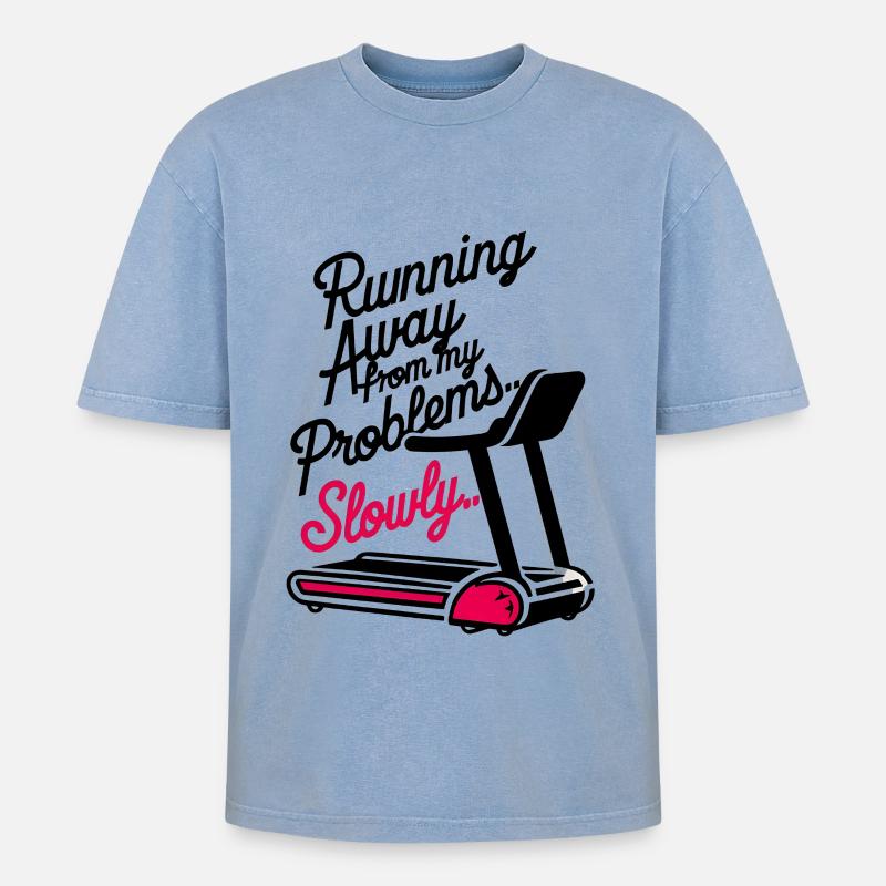 Running from Problems - Slowly - Oversized Unisex Premium Acid-Washed T-Shirt - Blau Acid Wash