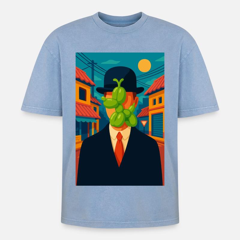 Mann (mit einem geschwollenen Hund) - Oversized Unisex Premium Acid-Washed T-Shirt - Blau Acid Wash