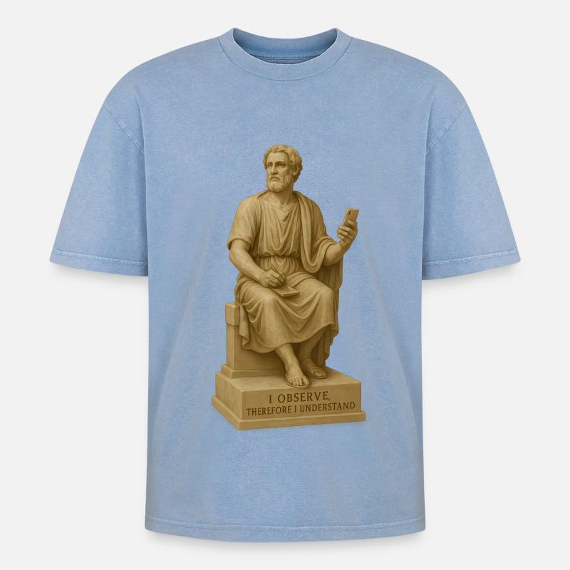 Antiker Philosophenstatue mit Smartphone - Oversized Unisex Premium Acid-Washed T-Shirt - Blau Acid Wash