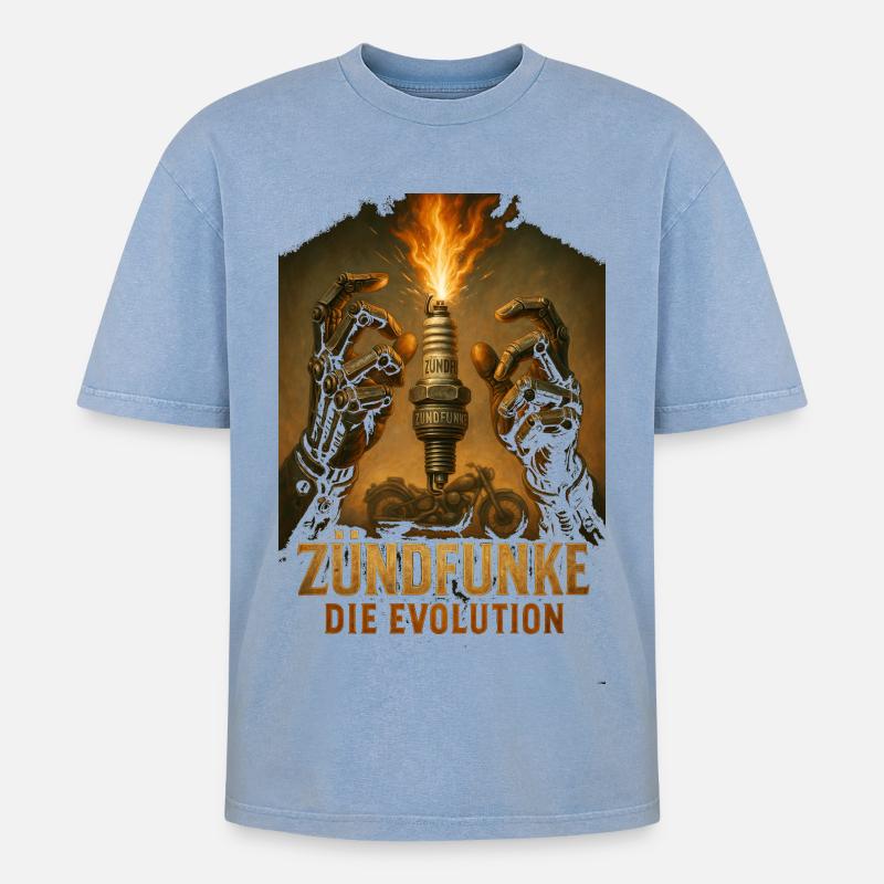 ZÜNDFUNKE – The Evolution - Oversized Unisex Premium Acid-Washed T-Shirt - acid washed blue