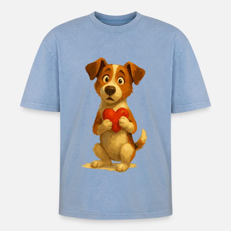 Jack Russell Terrier mit Herz - Oversized Unisex Premium Acid-Washed T-Shirt - Blau Acid Wash