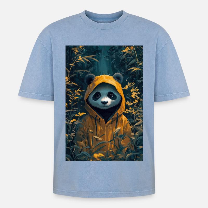 Illustration eines humanoiden Pandas - Oversized Unisex Premium Acid-Washed T-Shirt - Blau Acid Wash