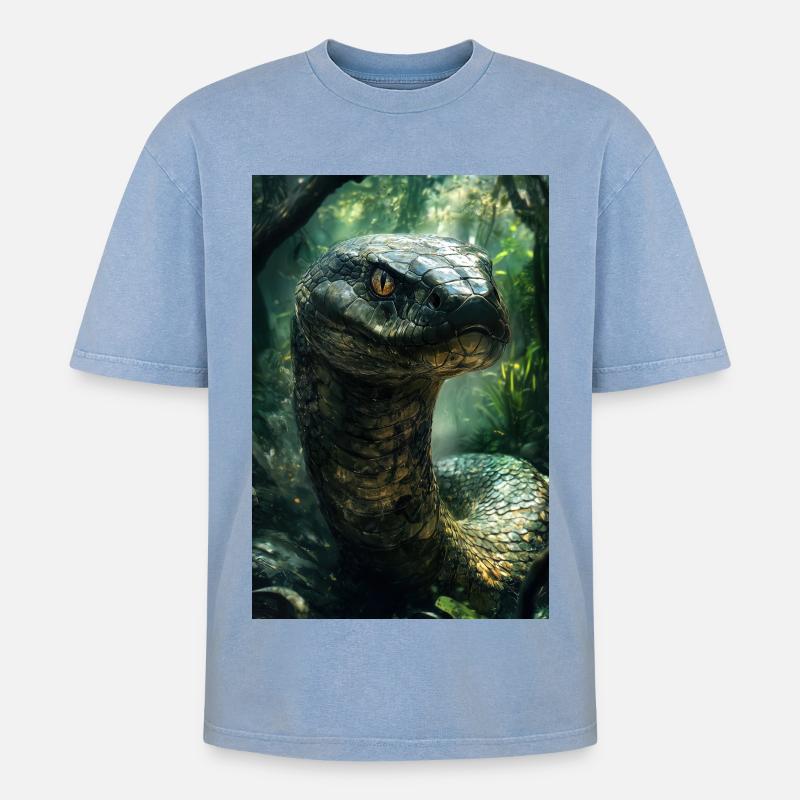 Illustration einer Schlange - Oversized Unisex Premium Acid-Washed T-Shirt - Blau Acid Wash