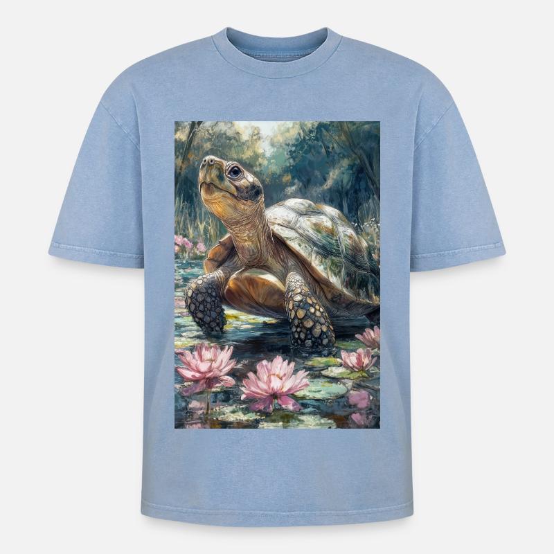 Illustration einer Schildkröte - Oversized Unisex Premium Acid-Washed T-Shirt - Blau Acid Wash