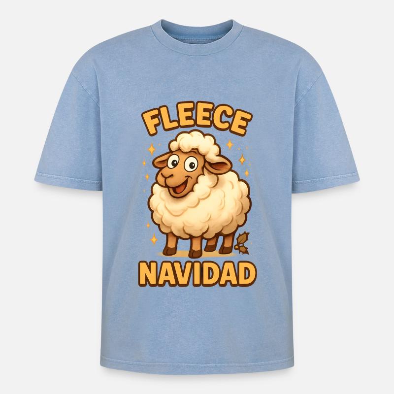 Fleece Navidad Schaf - Oversized Unisex Premium Acid-Washed T-Shirt - Blau Acid Wash