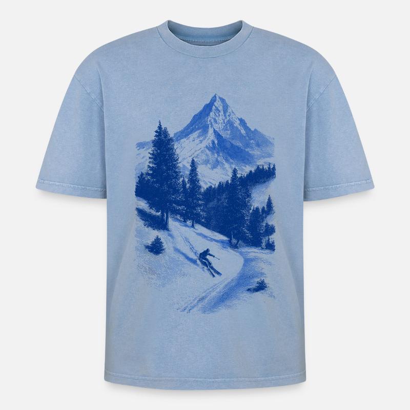 Blauer Gipfelgesicht Silhouette - Oversized Unisex Premium Acid-Washed T-Shirt - Blau Acid Wash