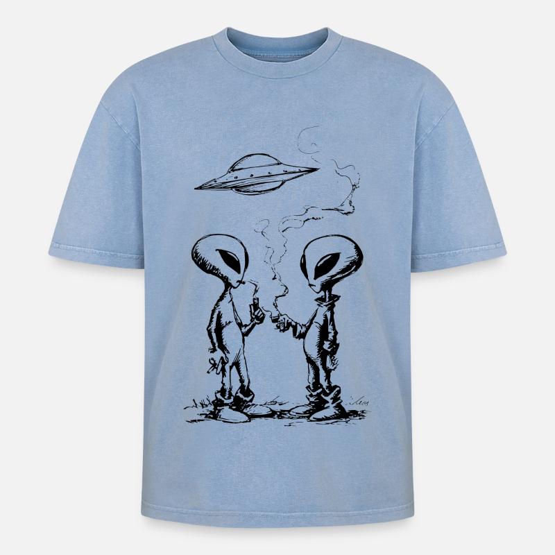 Alien break - Oversized Unisex Premium Acid-Washed T-Shirt - Blau Acid Wash