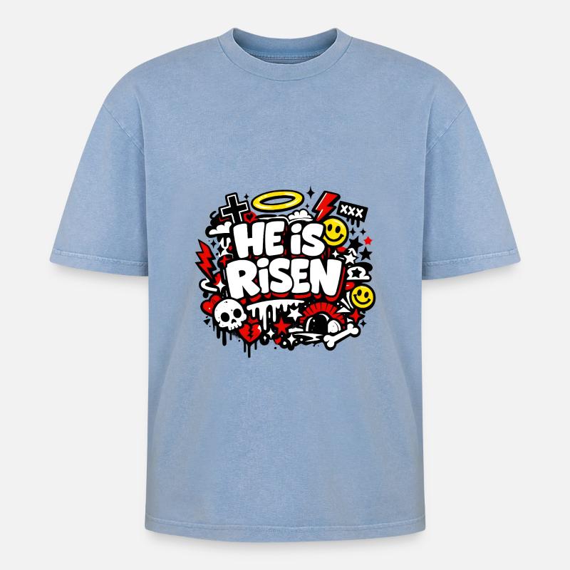 Il est Risen Graffiti Easter - T-shirt Premium unisexe oversize acid-washed - bleu délavé acide