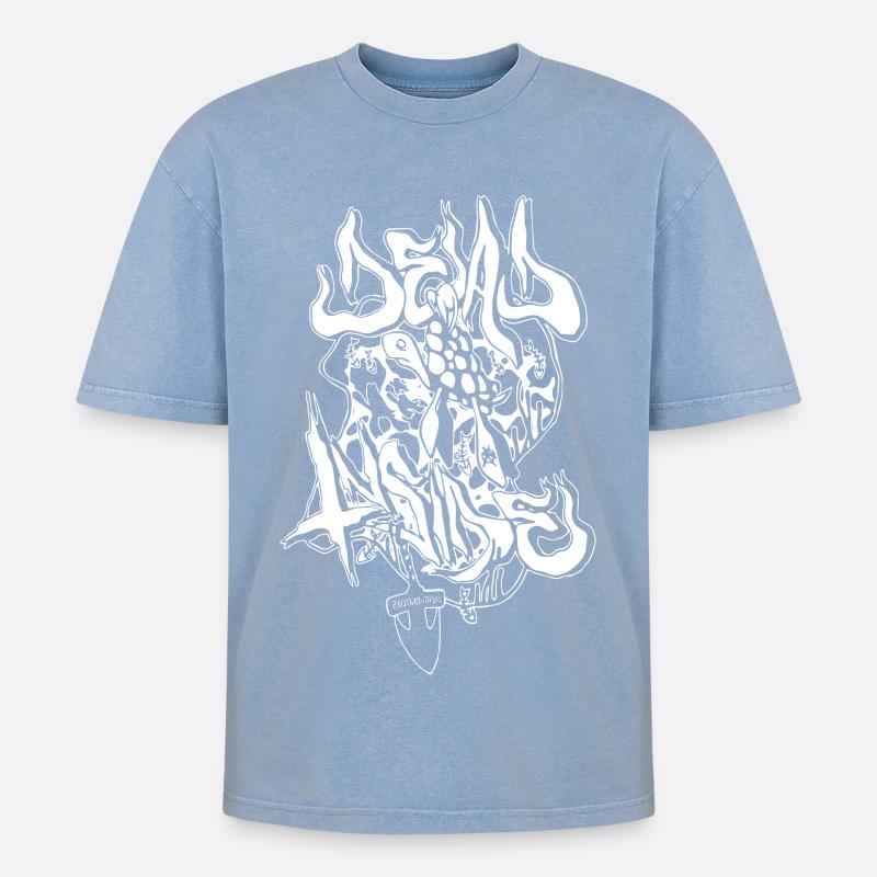 Urbane Dämonengrafik im Meta-Stil - Oversized Unisex Premium Acid-Washed T-Shirt - Blau Acid Wash