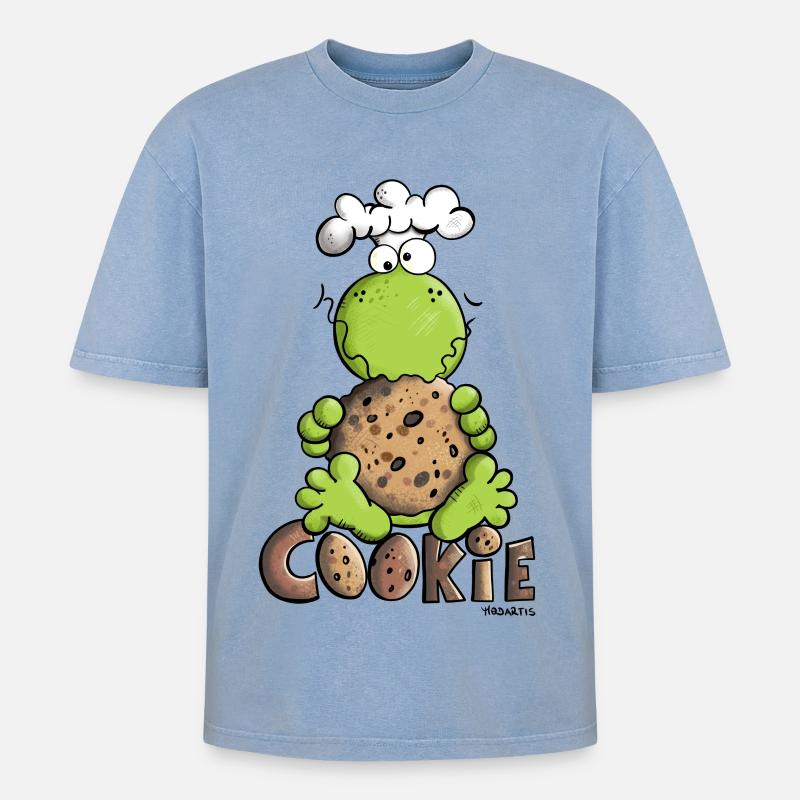 Frosch mit Cookie - Oversized Unisex Premium Acid-Washed T-Shirt - Blau Acid Wash