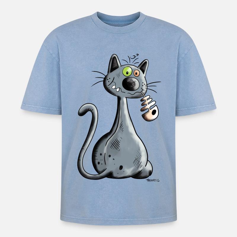 Schwarze Katze - Oversized Unisex Premium Acid-Washed T-Shirt - Blau Acid Wash
